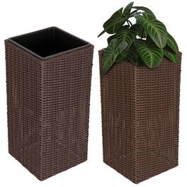Balkene Home - Tall Planter and Sierra Square Wicker Planter Set of 2 - Modern Outdoor Planters for Patio, Balcony, or Garden - Brown