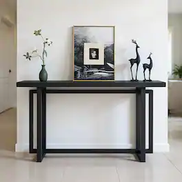 Kadyn - 59" Narrow Console Table, MDF Entryway Sofa Table for Hallway, Living Room, Strong Metal Stand, Space-Saving Design - Black