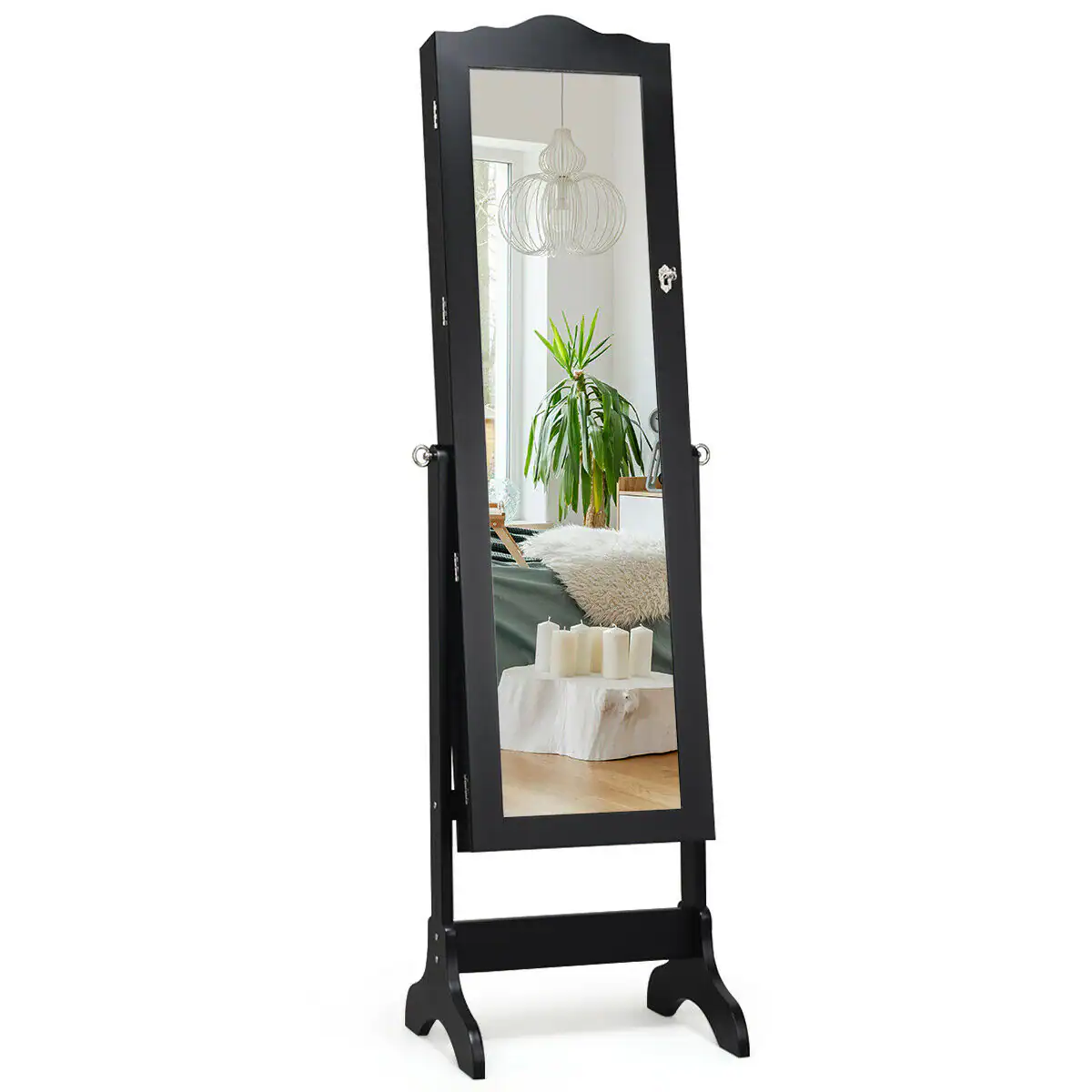 Alt View 12. Costway - Mirrored Jewelry Cabinet Mirror Organizer Storage Box Stand - Black.
