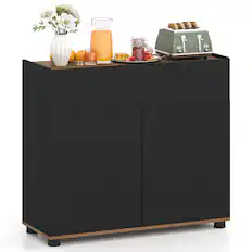 Front. Costway - Costway Sideboard Buffet Cabinet wirh Storage, Drawer and Push-to-Open Doors for Kitchen - Black.