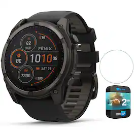 Garmin - Fenix 8 47 mm Solar Sapphire Gray with Screen Protector & 2 Year Warranty - Carbon Gray DLC Titanium - (2024)