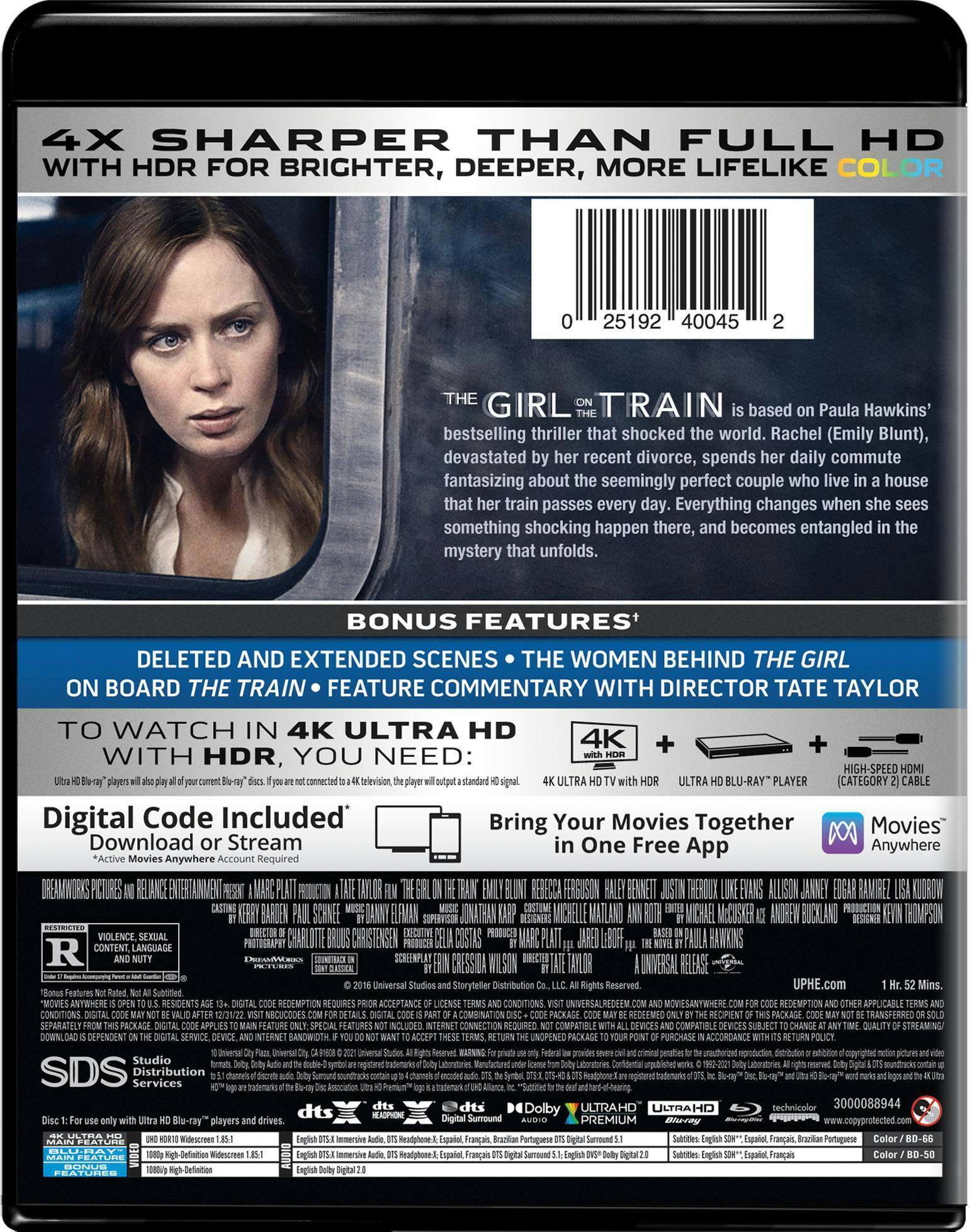 Back. The Girl on the Train   - 4K Blu-Ray.
