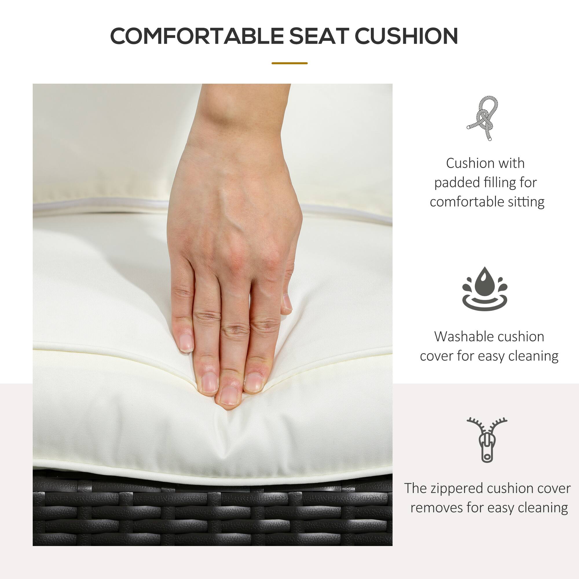 COMFORTABLE SEAT CUSHION

- Cushion with padded filling for comfortable sitting
- Washable cushion cover for easy cleaning
- The zippered cushion cover removes for easy cleaning