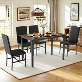 paproos - 5 Piece Dining Table Set for 4, Modern Dining Table and Chairs Set with 4 Upholstered Chairs for Apartments Small Spaces - Black Chair+Brown Tabletop