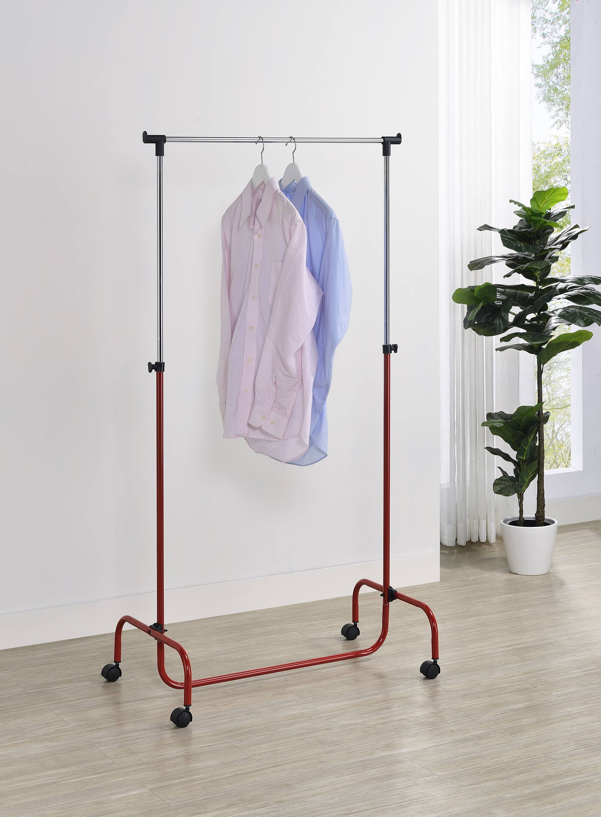 Kings Brand Furniture - Standard Rod Clothing Garment Rack, Rolling Clothes Organizer on Wheels for Hanging Clothes - Red