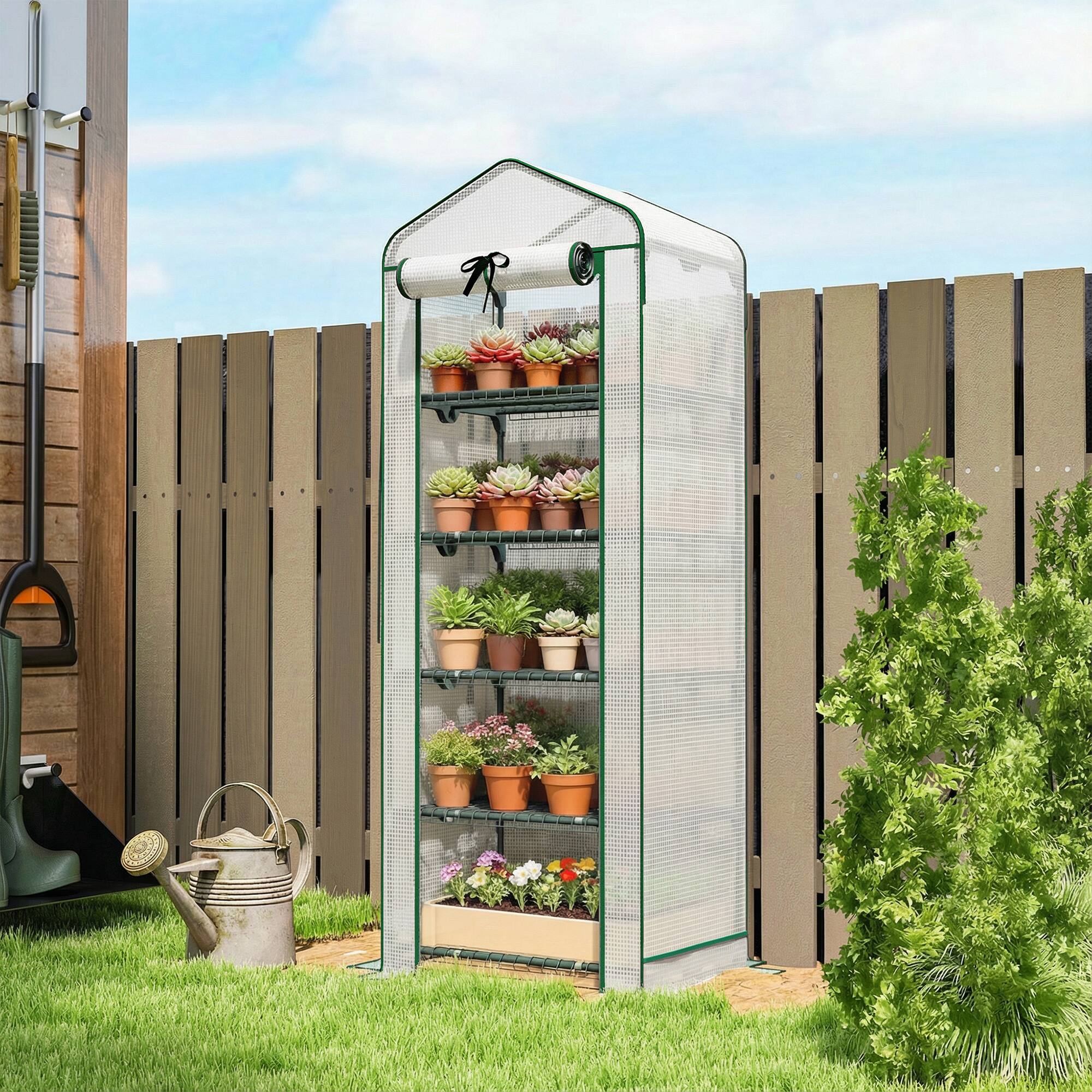 Alt View 1. Outsunny - Greenhouse with Screen Roof - White.