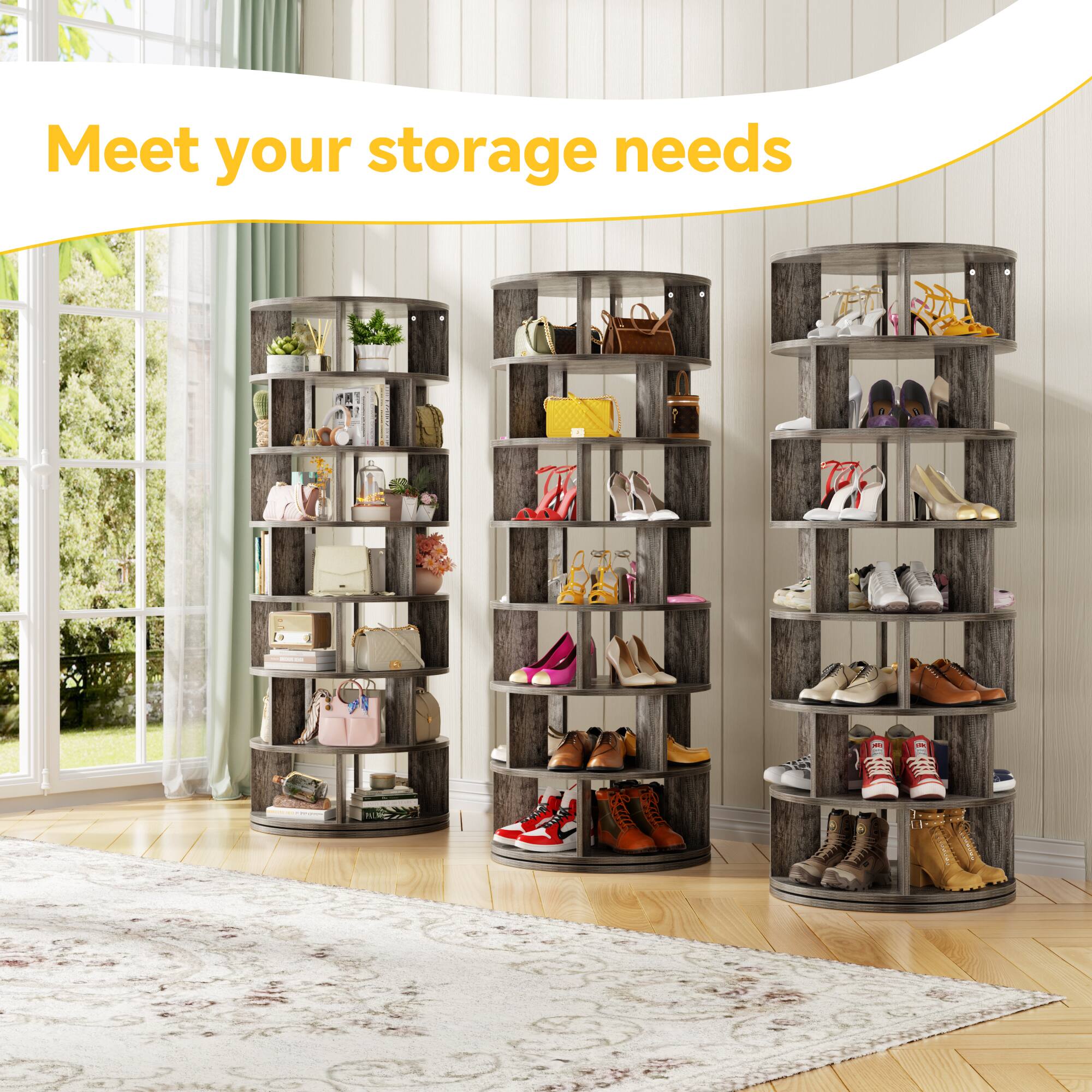Aheaplus 7 Tier 360° Rotating Shoe Rack Tower Vertical MDF