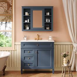 Loheer - 36 inch Bathroom Vanity with Sink, Bathroom Vanity with Mirror Cabinet, Modern Single Sink Vanity - Blue