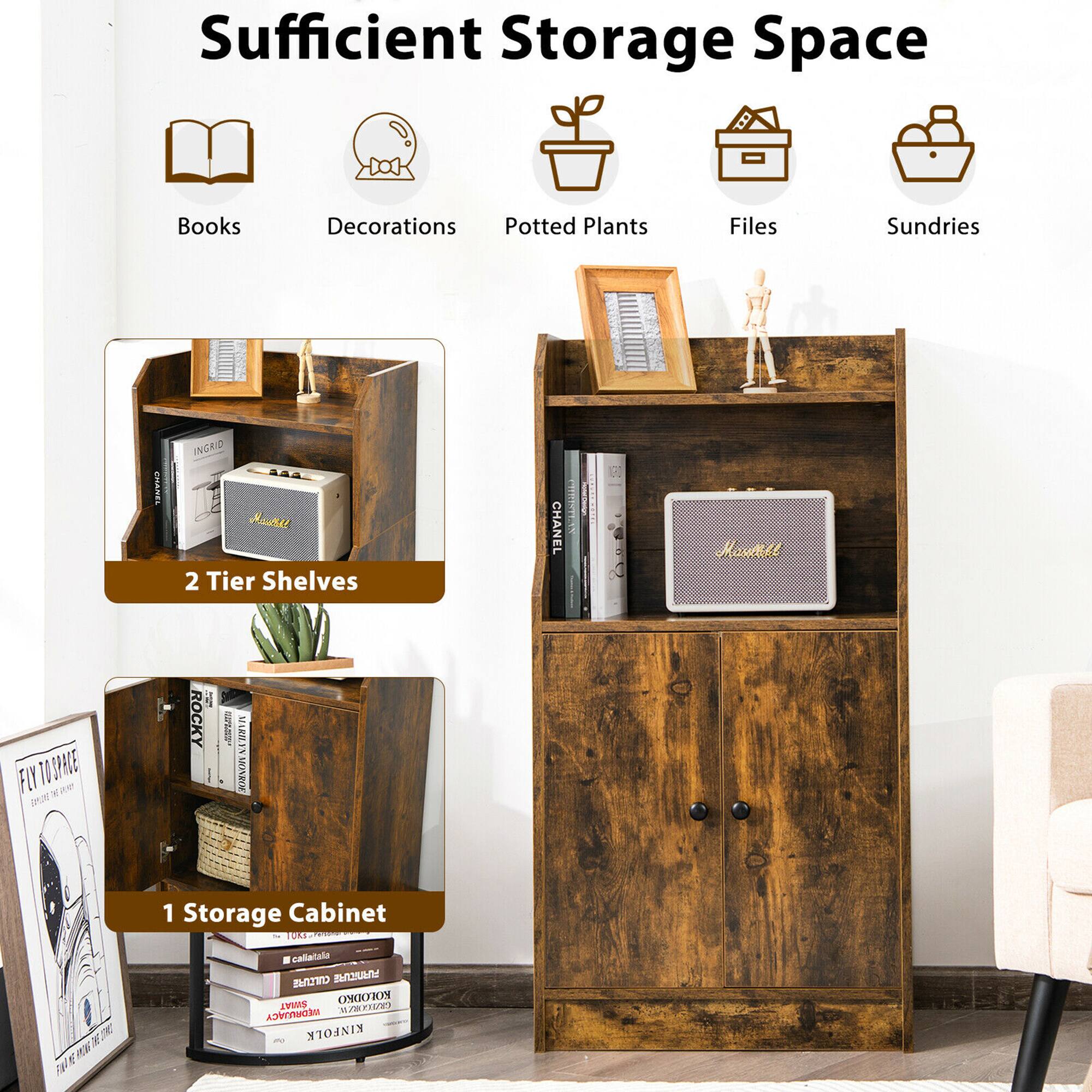 Sufficient Storage Space Books Decorations Potted Plants Files Sundries 2 Tier Shelves 1 Storage Cabinet