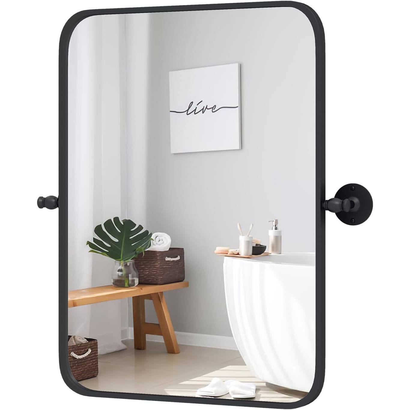 Front. Hivvago - 30 x 22 inch Bathroom Wall Mirror with Easy Tilt Pivot and Black Frame - Black.