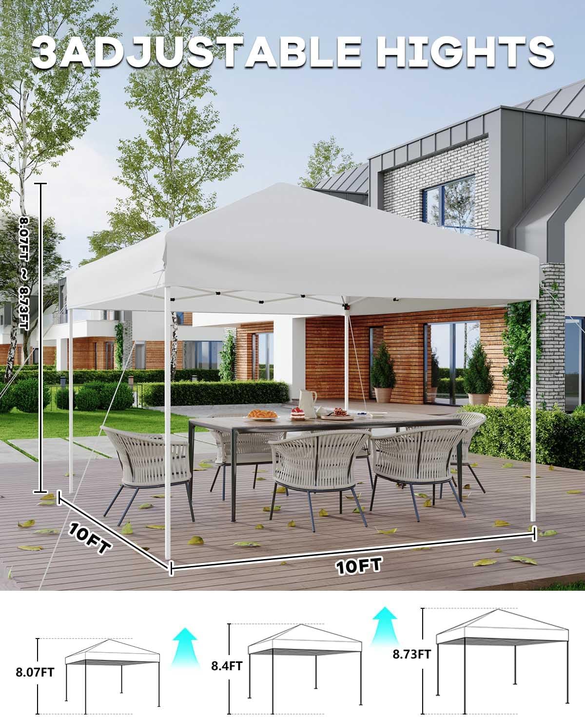 3 Adjustable Heights  
8.07FT  
8.4FT  
8.73FT  
10FT  
10FT