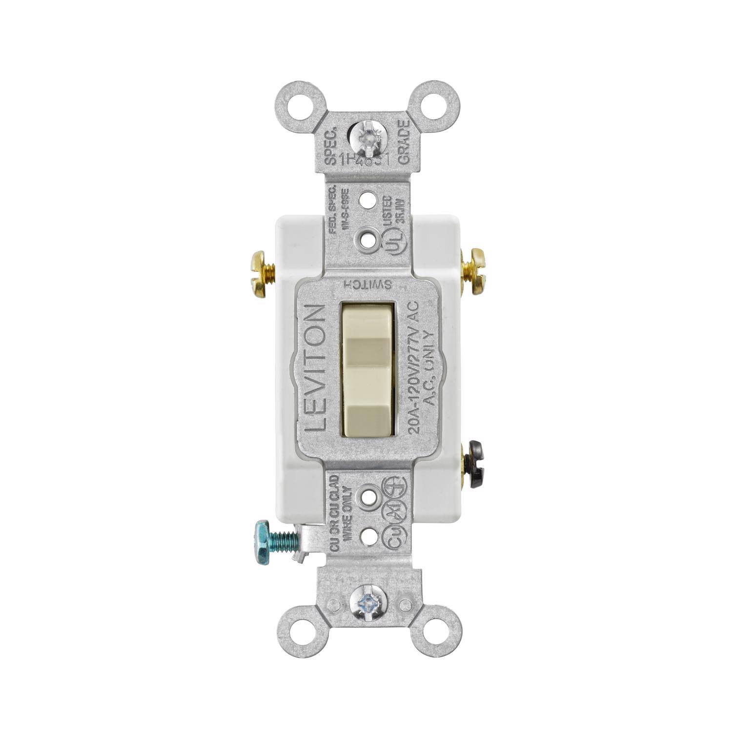 E SPEC 1H4651 1 GRADE SPEC 300-Sill LISTED 35JVY FEC. U SWITCH AC Y LEVITON ONLY 20-120V/277V A.C. CLAD 6 CU ONLY x DR WINE u CU Cu

LEVITON  
200-120VAC 277VAC ONLY  
1P 15A 125VAC  
FED SPEC.  
MIN. 18AWG  
COPPER OR CLAD WIRE ONLY  
GRADE