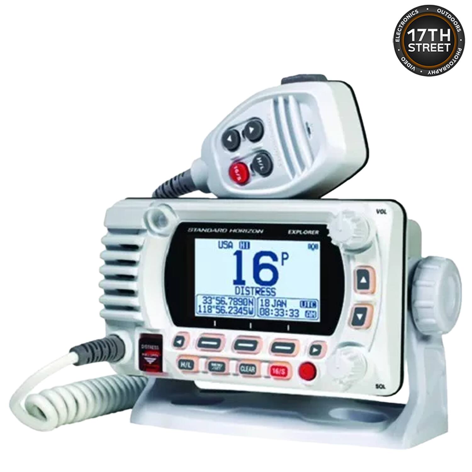 ELECTRONICS OUTDOORS 17TH STREET VIDEO ANGYEDOLOHS VOL STANDARD HORIZON EXPLORER USA D 90S P 16' DISTRESS 33'56 7890N 18 JAN UTC 11856.2345U 118 08:33:33 OH I I I H/L CLEAR 16/5 SOL