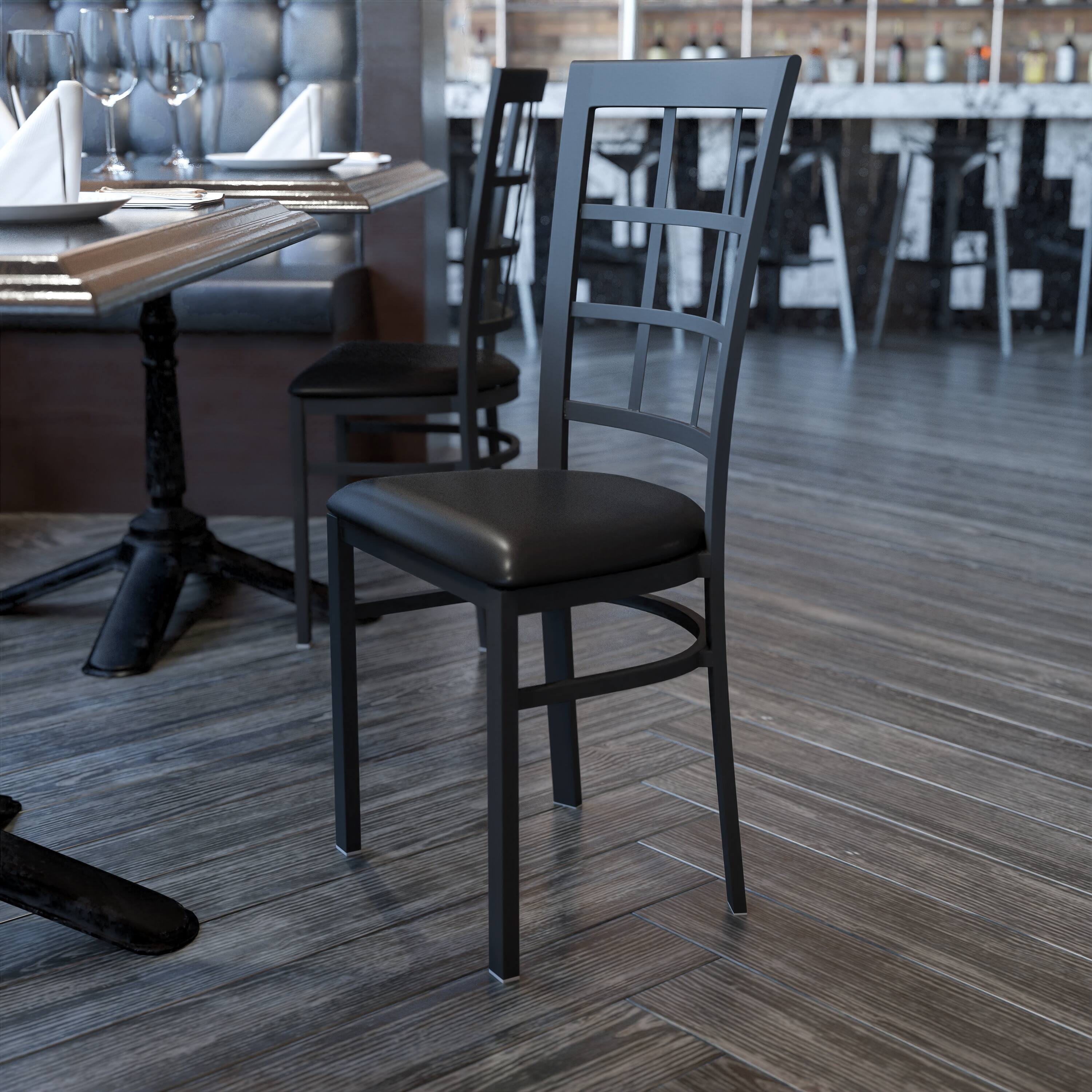 Alt View 1. Emma + Oliver - Window Back Metal Restaurant Dining Chair - Black Vinyl Seat/Black Metal Frame.