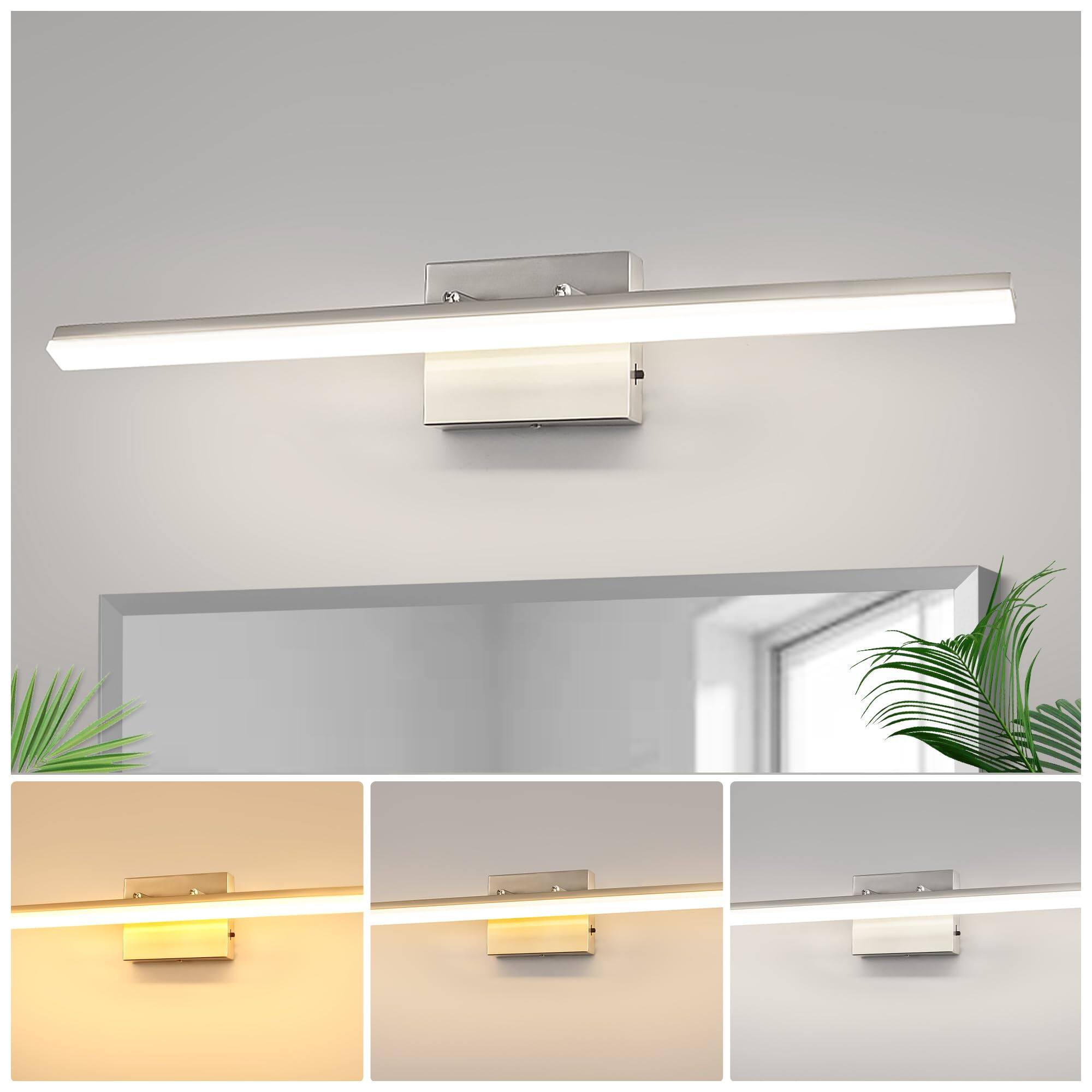 Front. PO3TICJUNKI3 - nch Bathroom Vanity Light Bar Over Mirror Brushed Nickel Modern Fixtures cct Adjustable Lights For Living R - Nickel 31.5-Inch.