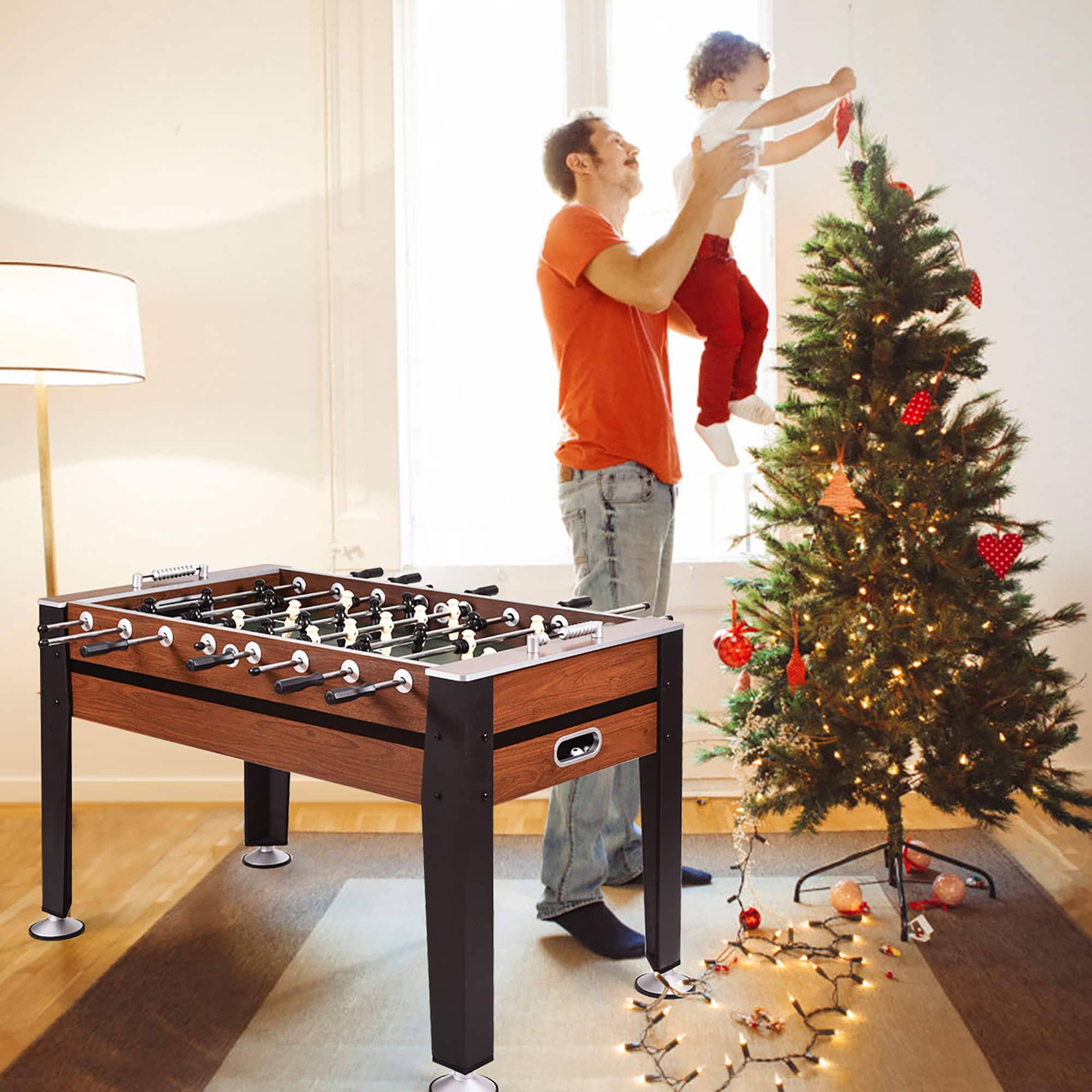 Angle. Costway - 54'' Foosball Soccer Table Competition Sized Football Arcade Indoor Game Room - Brown+Black.