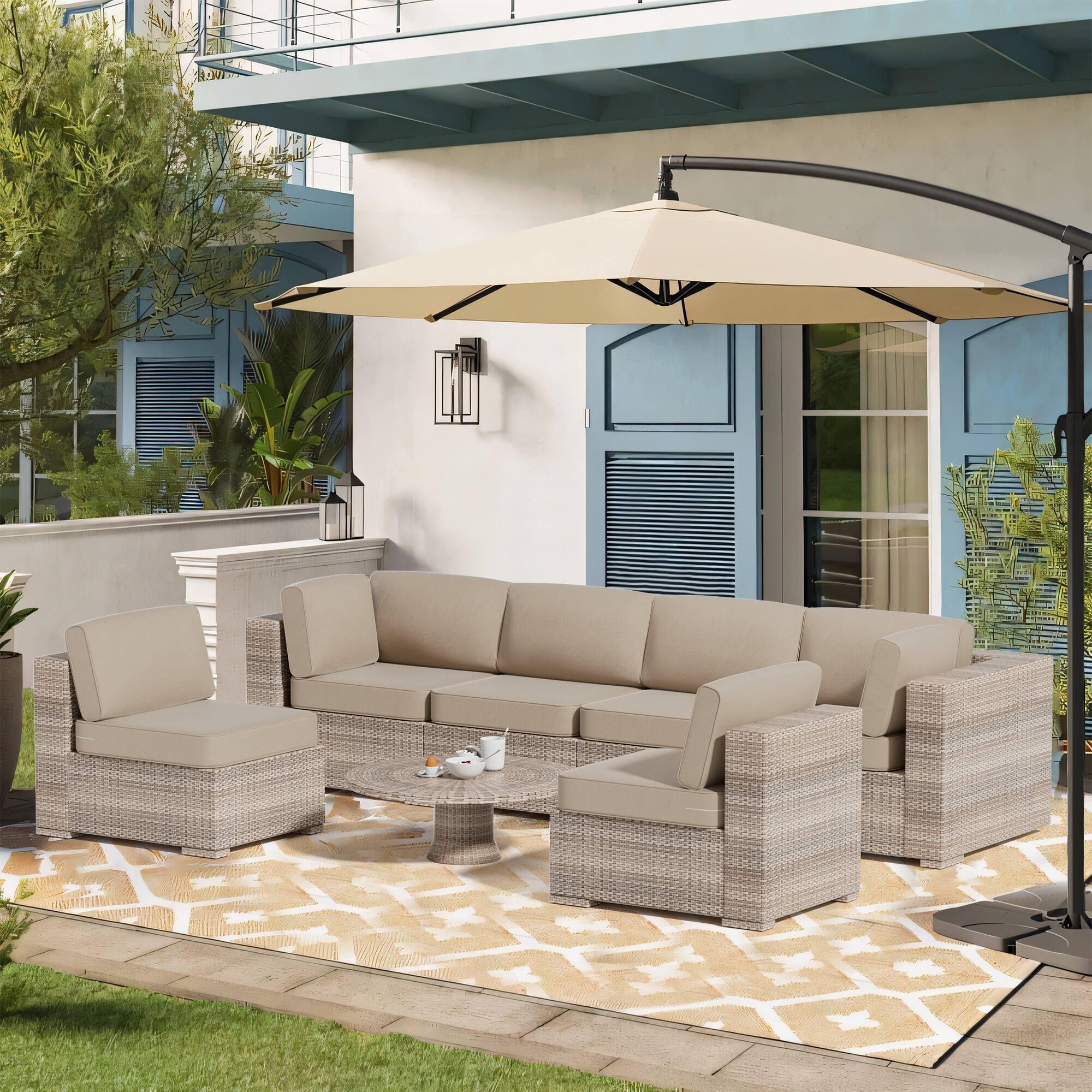 Angle. RYHNUYNE - 14-Piece Outdoor Patio Sofa Cushions, Beige Seat Cushion with Zipper, Water-Resistant Patio Furniture Cushion - Beige.