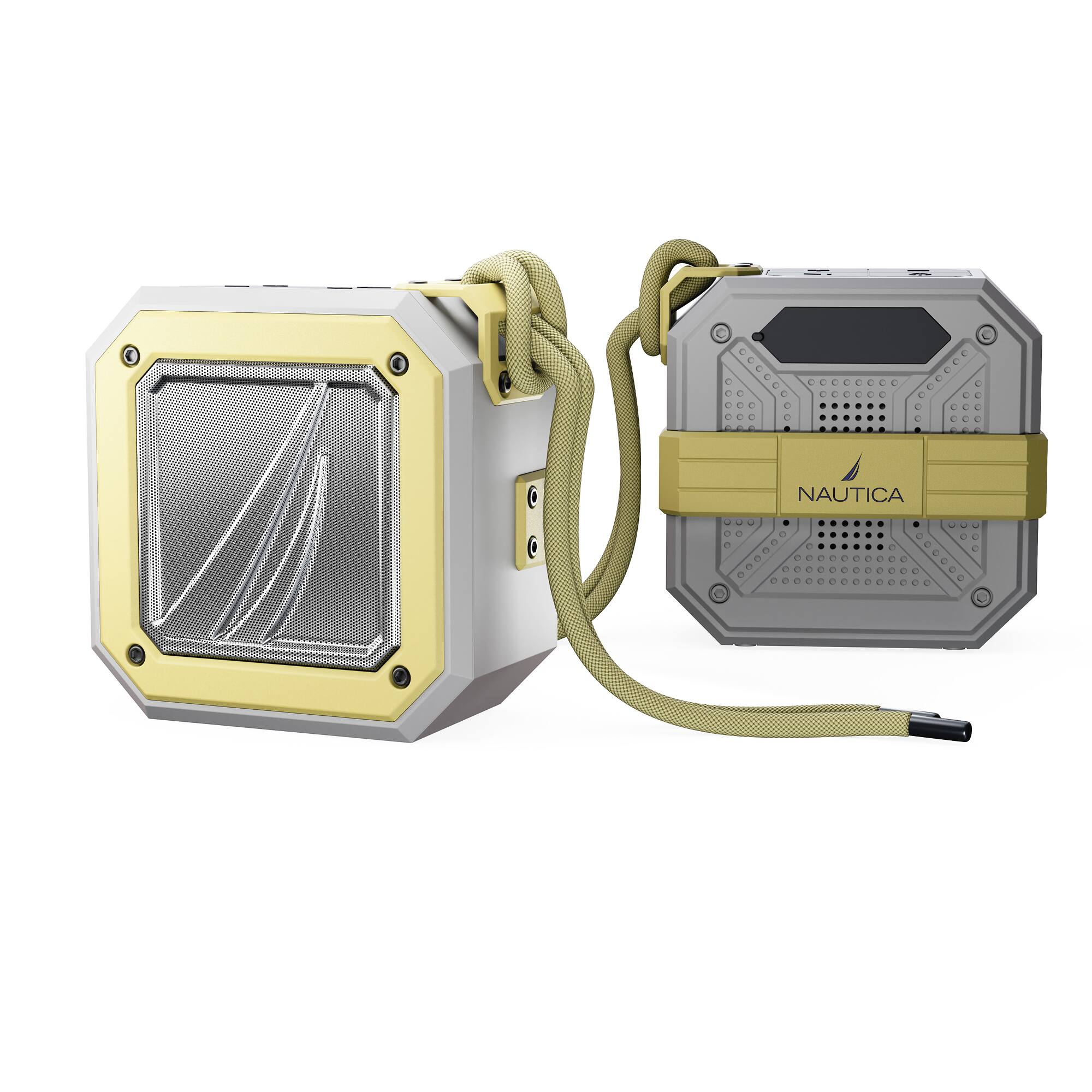 Angle. Nautica - Nautica S100 Bluetooth Portable Speaker, Waterproof Wireless Speaker, Loud Sound, Clear Audio, 15-Hour Playtime - Gray-Yellow.