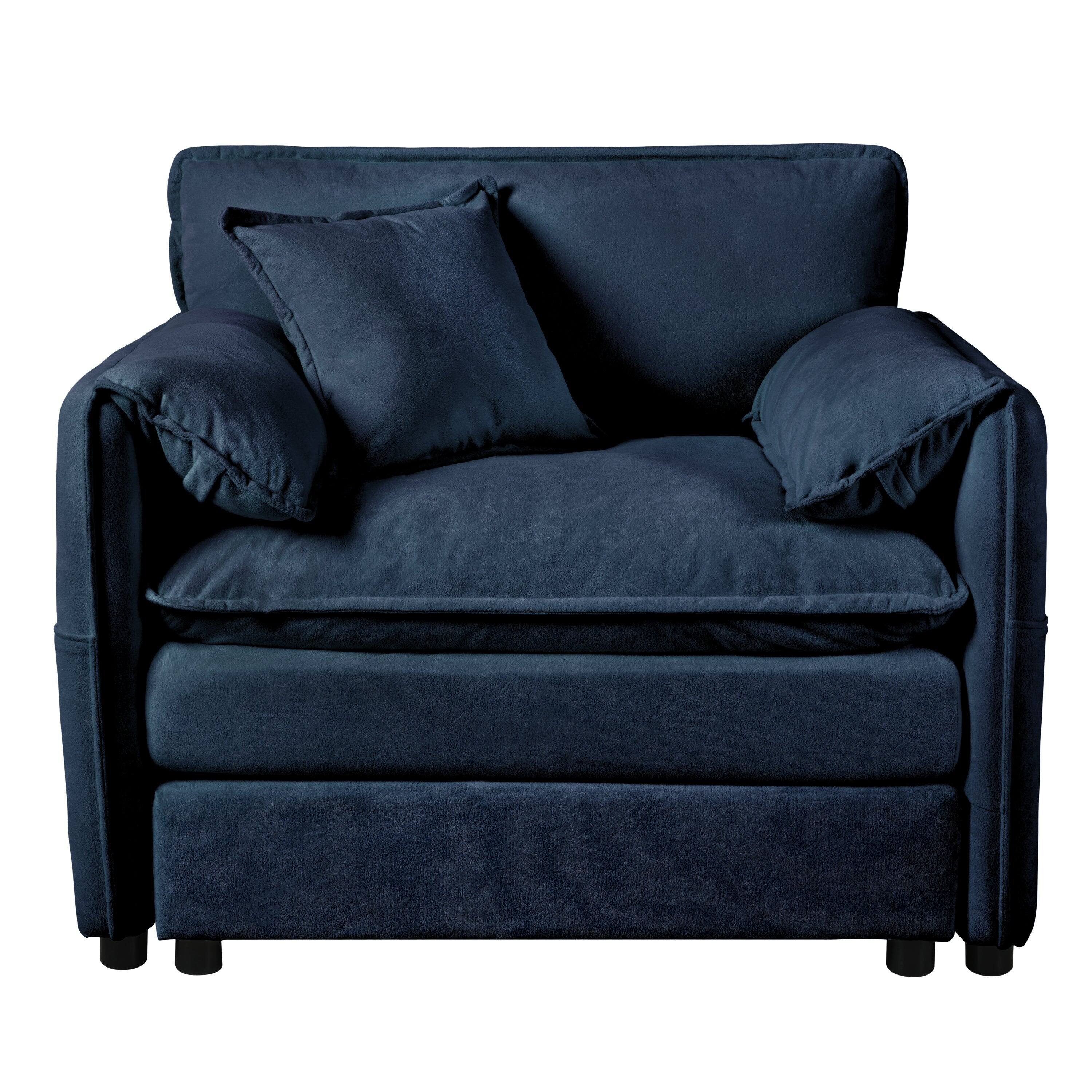 Alt View 1. Boyel Living - Modern Minimalist Blue Chenille Sofa with Side Storage Pockets 1-Seat - Blue.