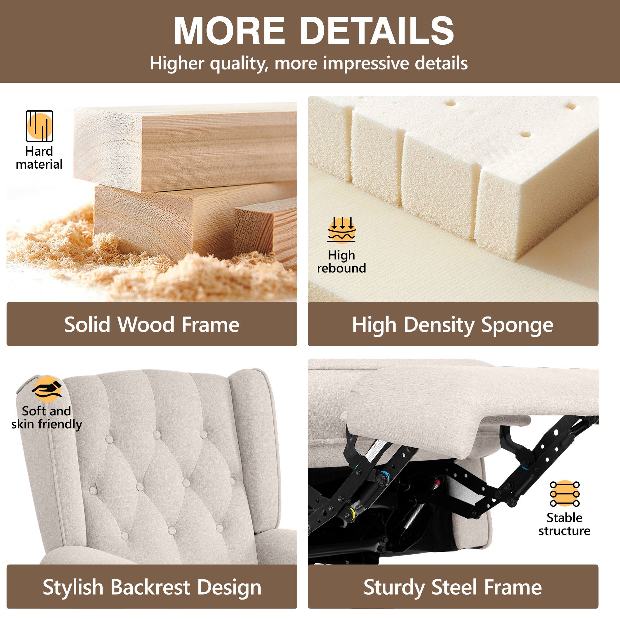 Alt View 6. Brick Attic - Recliner Chair 360 Swivel Glider, Ergonomic Living Room Chair with Armrests and Decorative Buttons - Beige.