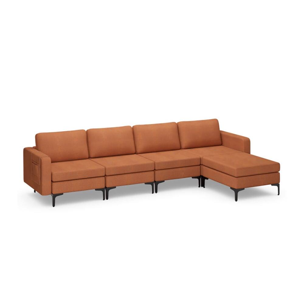 Left. Kadyn - Modular L-shaped Sectional Sofa with Reversible Ottoman and 2 USB Ports-Orange, Sectional Sofa Couch Living Room Sleeper - Orange.