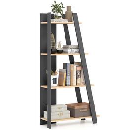 Gymax - 4-Tier Modern Bookshelf Wooden Vertical Display Book Shelf for Small Space Natural - Gray