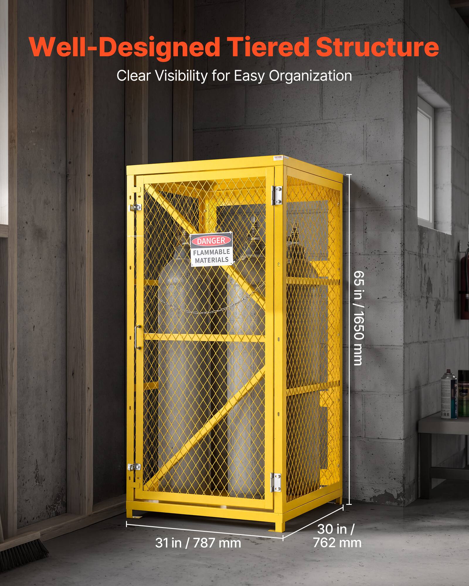 Well-Designed Tiered Structure  
Clear Visibility for Easy Organization  
NO DANGER FLAMMABLE MATERIALS  
65 in / 1650 mm  
31 in / 787 mm  
30 in / 762 mm