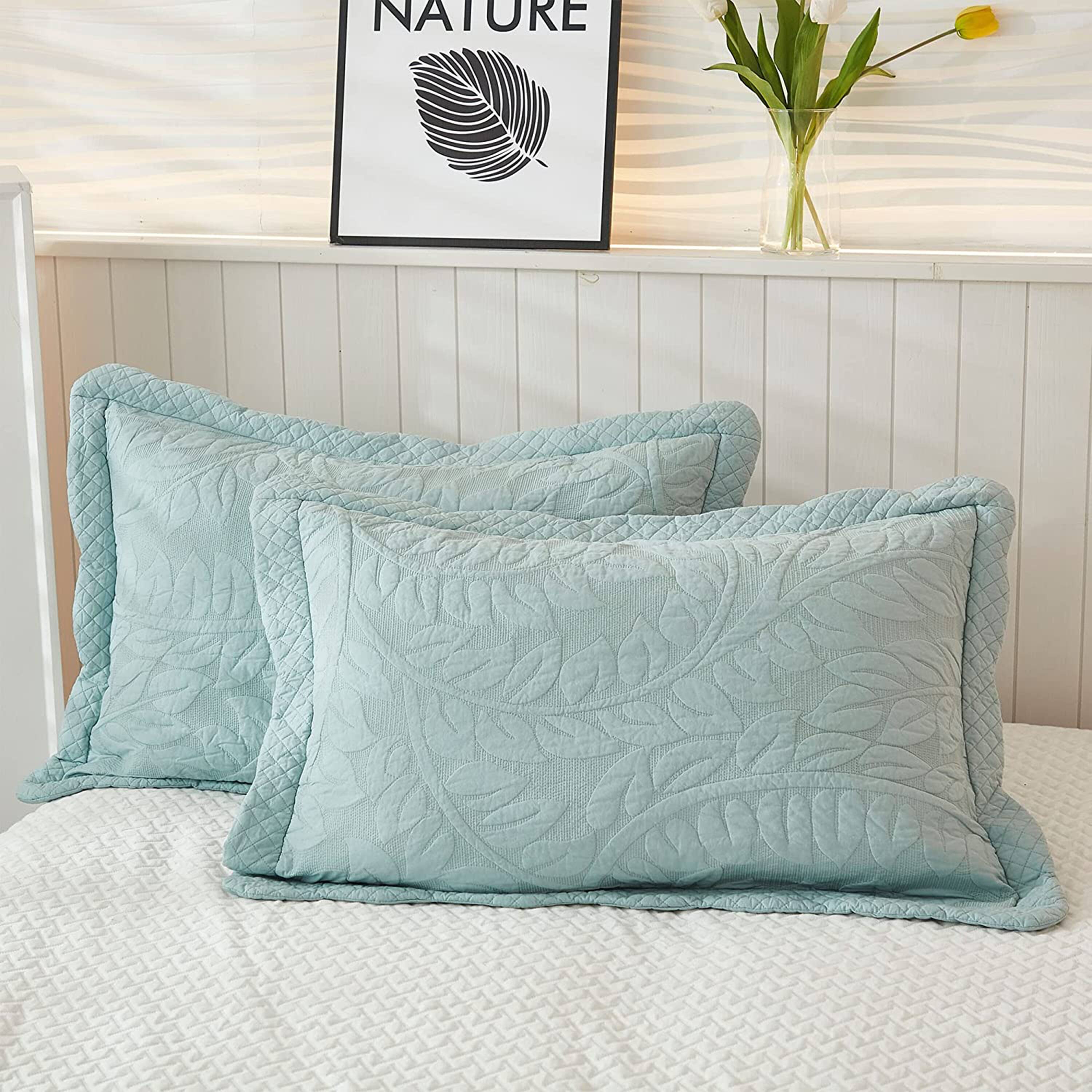 Alt View 1. MarCielo - Marcielo 2/3 Piece 100% Cotton Oversized Bedspread Lightweight Quilt Set - Mint Green.