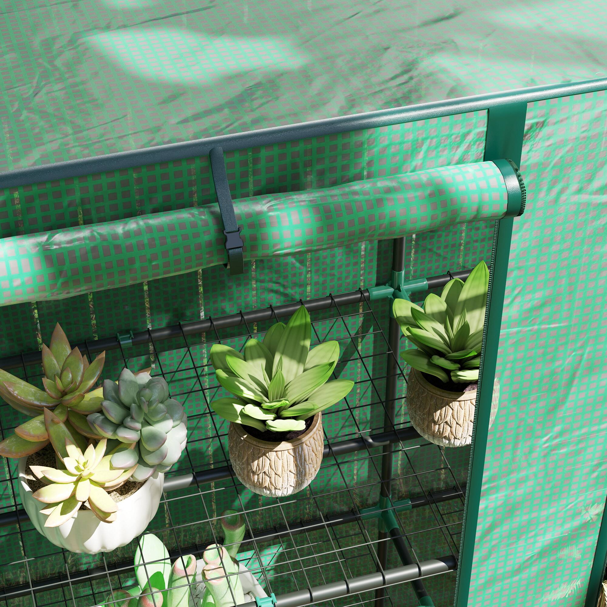 Alt View 7. Outsunny - Lean-to Greenhouse with 3 Tier Shelves, 56.7" x 18.9" x 59.8" Portable Small Greenhouse with PE Cover.