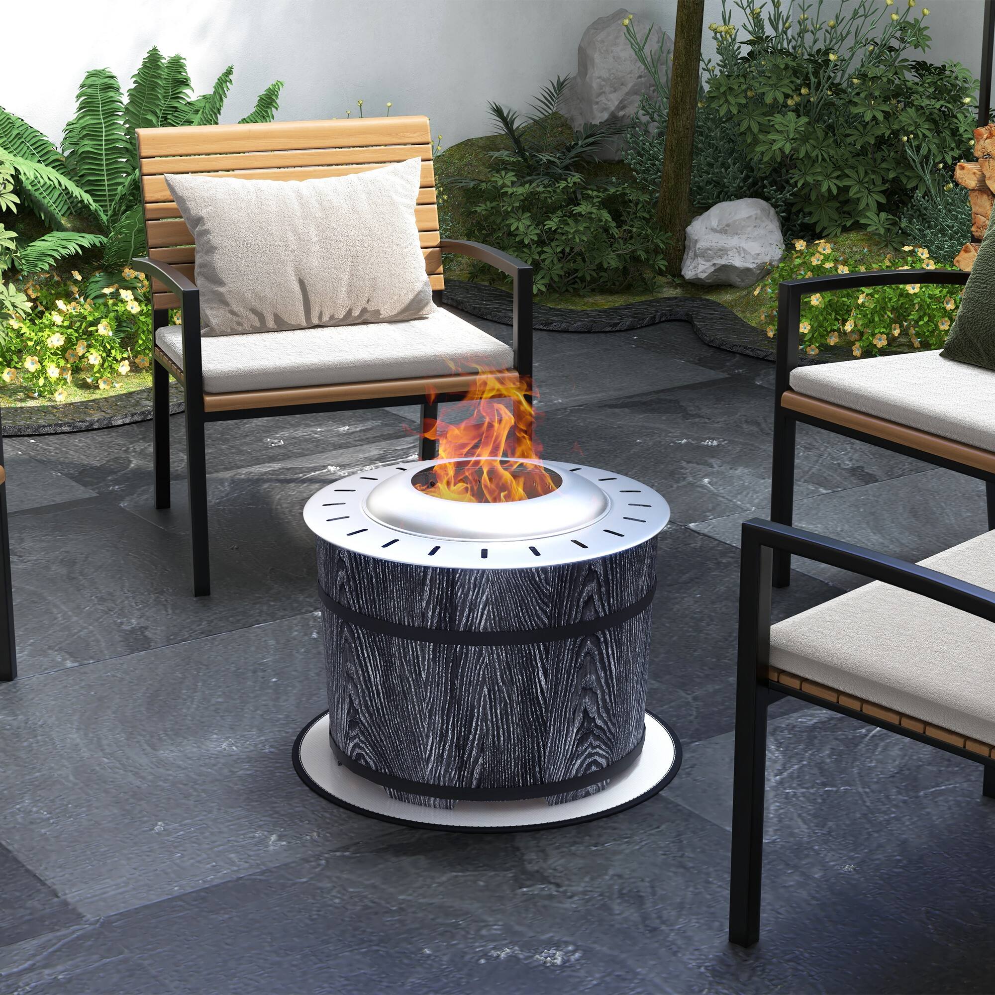 Angle. Outsunny - Outsunny Smokeless Fire Pit with Fireproof Mat, 20" Barrel Style Portable Wood Burning Firepit - Black.