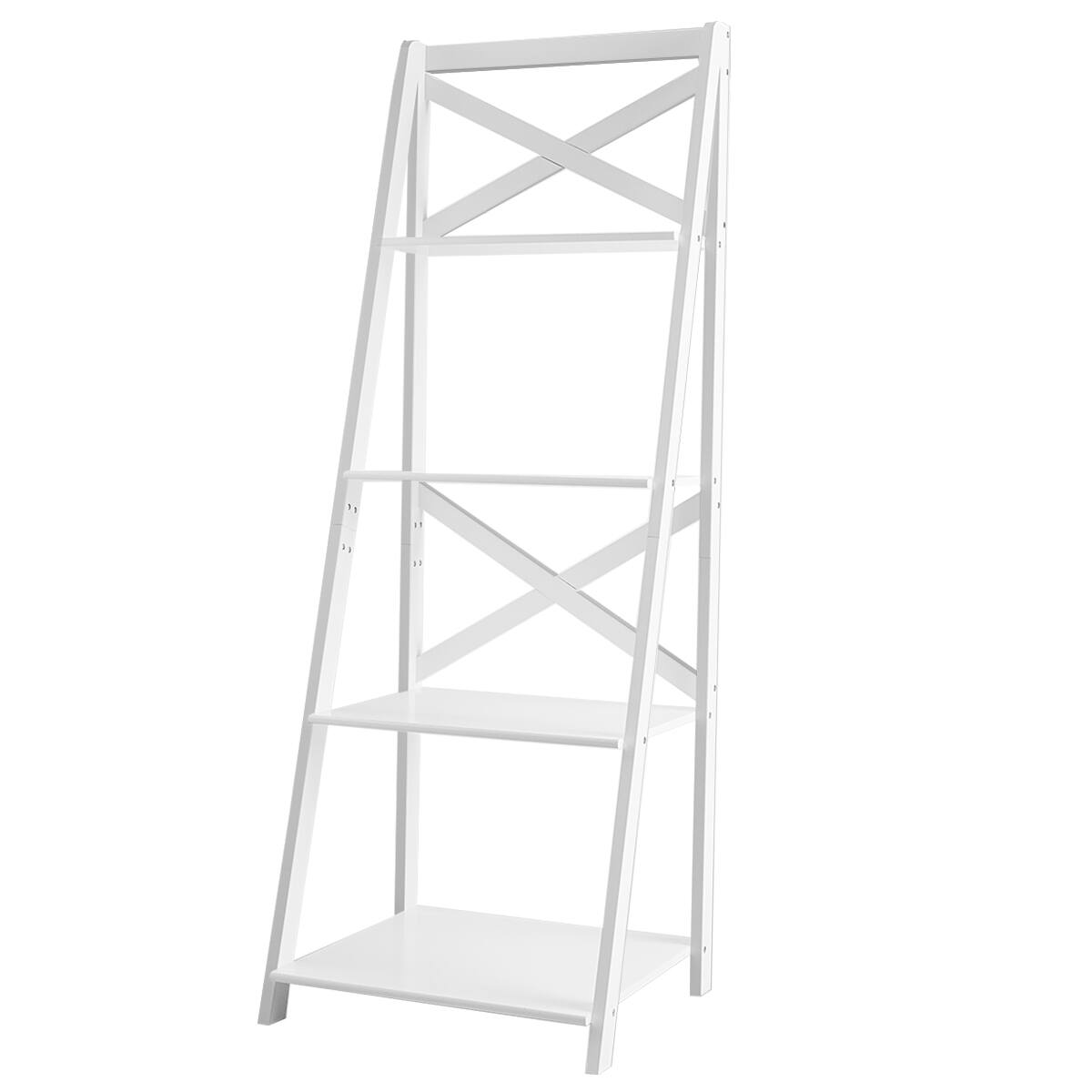 Alt View 19. Costway - 4-Tier Ladder Shelf Bookshelf Bookcase Storage Display Plant Leaning Shelf White - White.