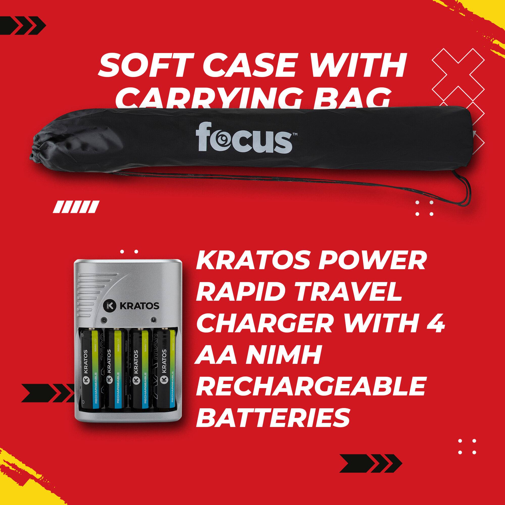 SOFT CASE WITH CARRYING BAG  
focus  

KRATOS POWER RAPID TRAVEL CHARGER WITH 4 AA NIMH RECHARGEABLE BATTERIES