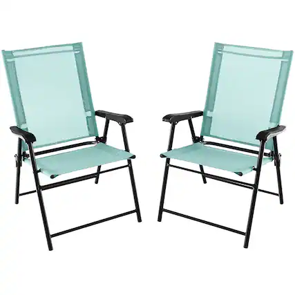 Front. Gymax - Gymax Set of 2 Patio Folding Chairs Outdoor Portable Pack Lawn Chairs w/ Armrests Mint Green - Mint Green.