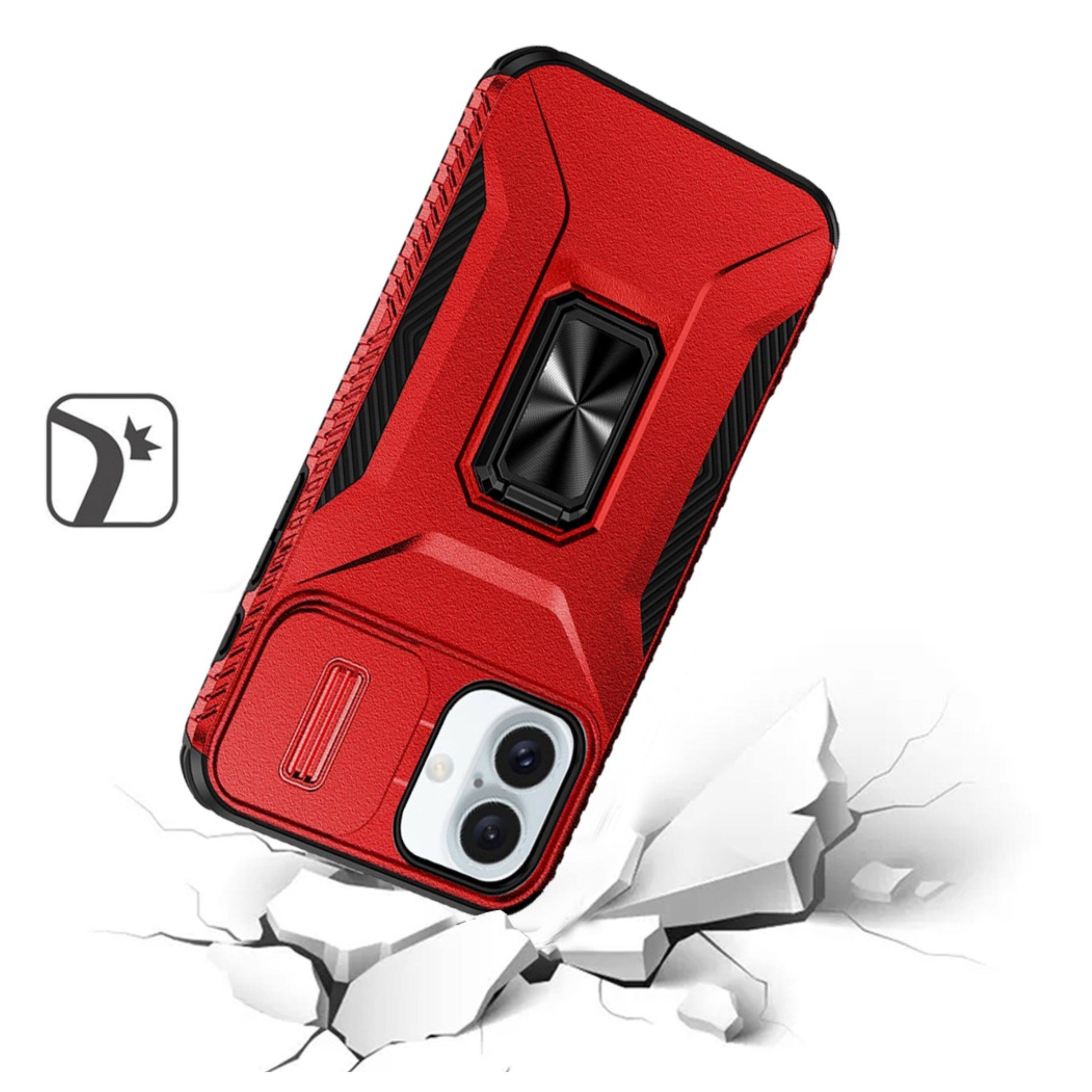 Left. Kitcheniva - Complete Protection Magnetic Stand Phone Case With Tempered Glass For iPhone 16 Plus Red - Red.