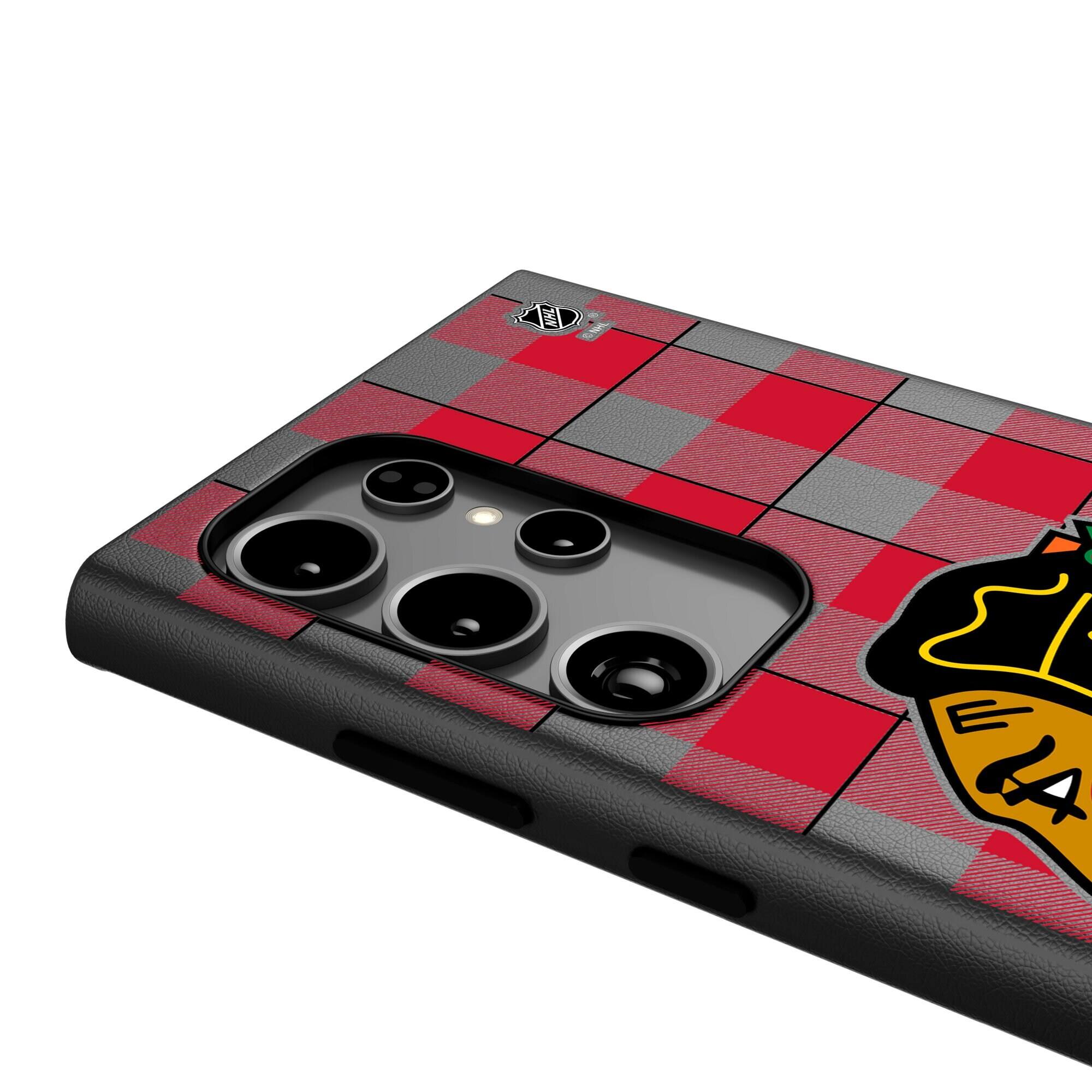 Alt View 3. Keyscaper - Chicago Blackhawks Plaid Galaxy Magnetic Bump Case - S25 Ultra - Black.