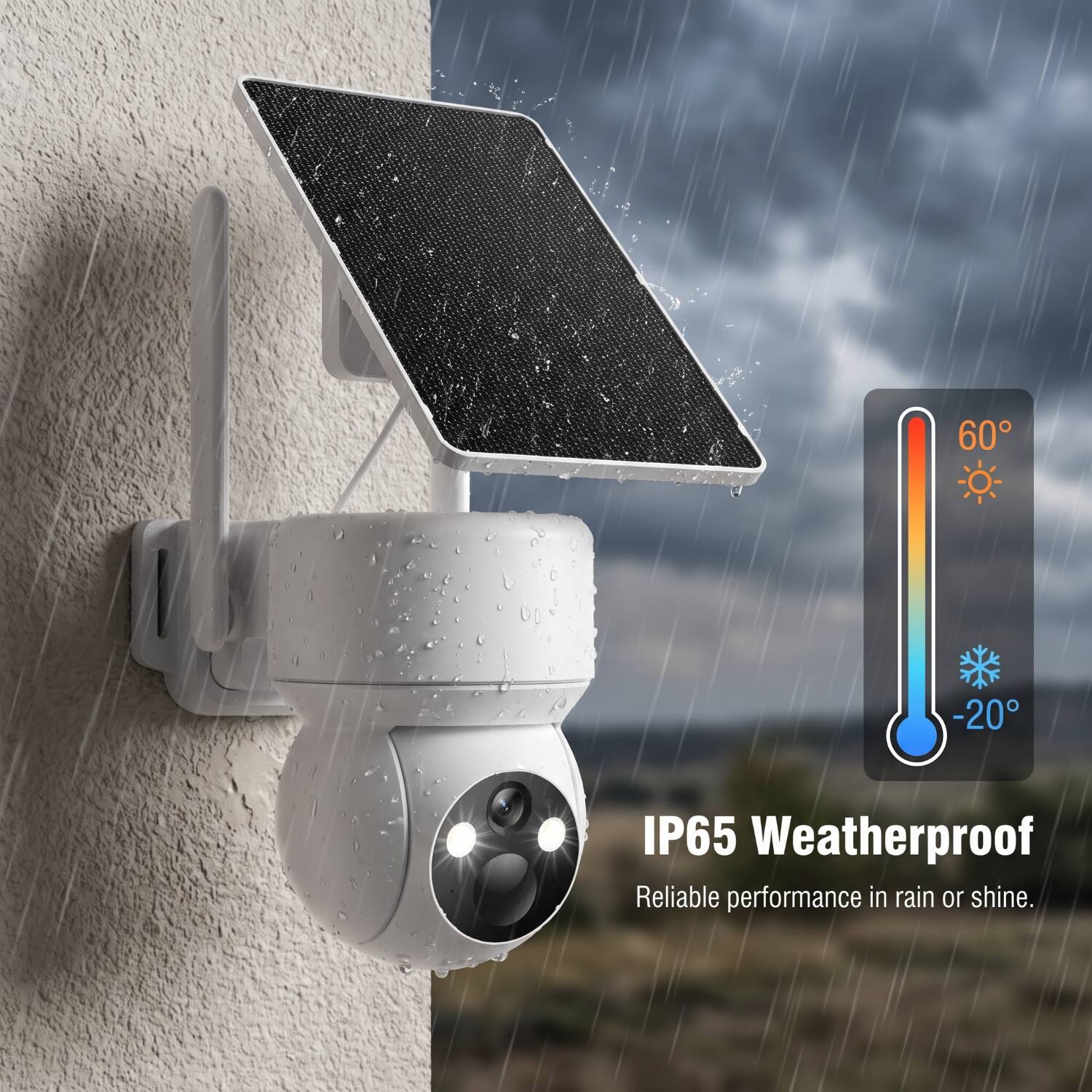 60
-20
IP65 Weatherproof
Reliable performance in rain or shine.