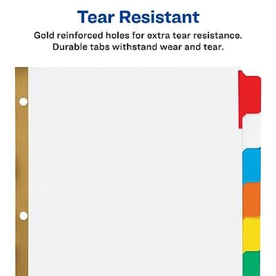 Tear Resistant  
Gold reinforced holes for extra tear resistance.  
Durable tabs withstand wear and tear.