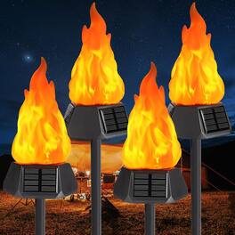 MOSZAR LLC - Four-piece solar outdoor torch lights with flickering flames, waterproof LED - Flame