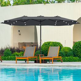 Mondawe - 15ft Patio Maket Umbrella Solar Energy LED Double-sided umbrella with crank & base - Dark Gray