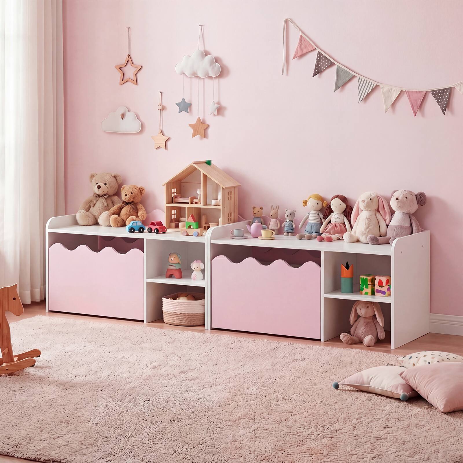 Alt View 4. Costway - Costway Kids Bookshelf & Toy Storage Organizer,Wooden Toddler Book Rack with Movable Drawer - Pink + White.