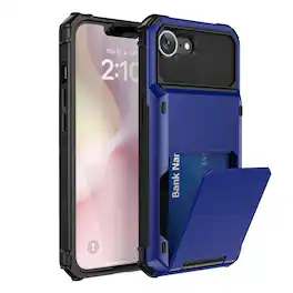 Dteck - for Apple iPhone 17e / 16e Dual Layer Protective Phone Case with Hidden 5-Card Holder Wallet Slot Flip Open Back Cover - Blue