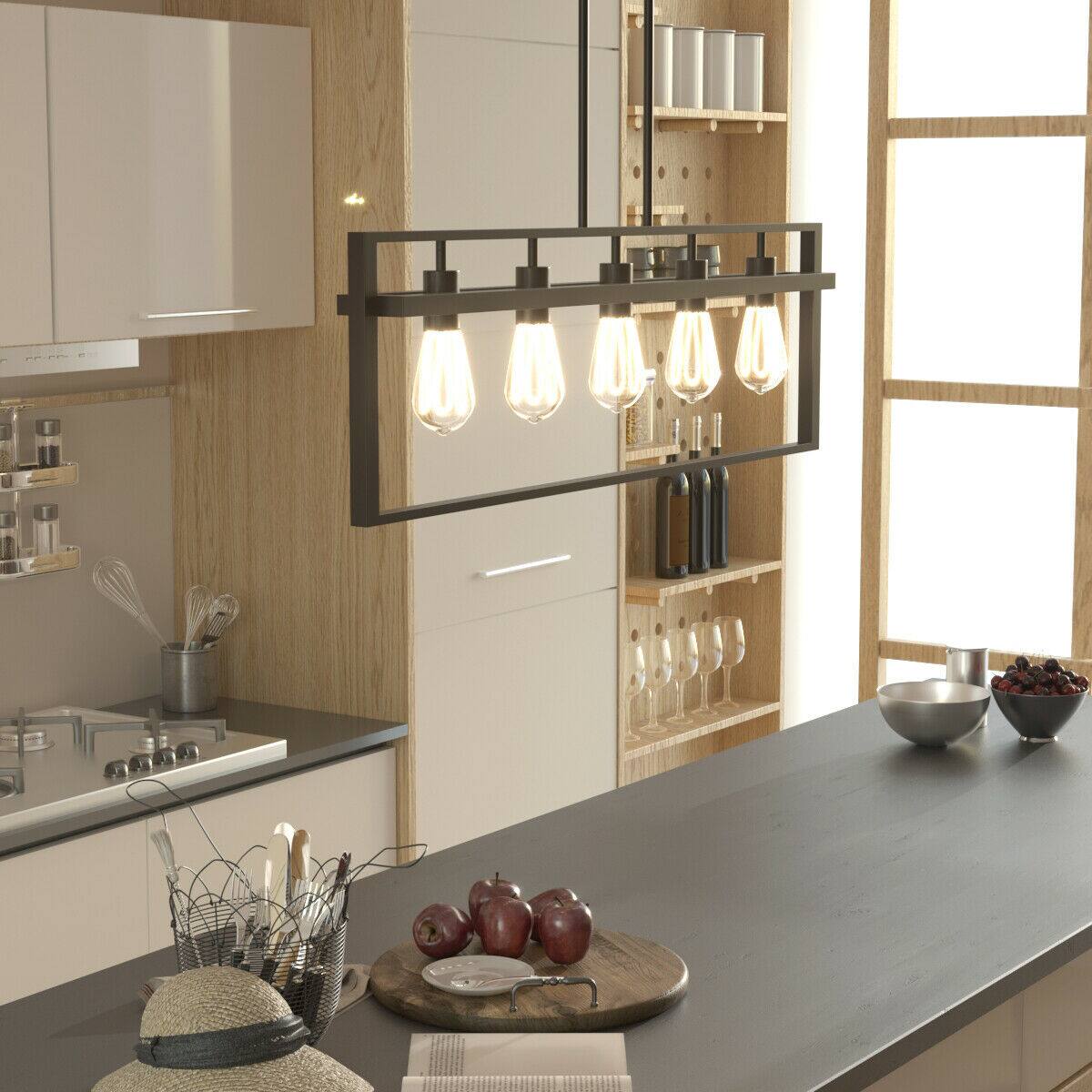 Alt View 2. Gymax - Gymax 5-Lights Pendant Lamp Flush Mount Geometric Metal Chandelier w/ Iron Lamp Shade - Dark Brown.