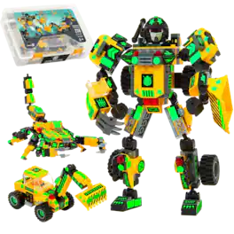 JitteryGit - Robotryx Zakarpian 3-in-1 Construction Robot Set – 238-Piece Yellow Warrior with Bucket & Ball Joints