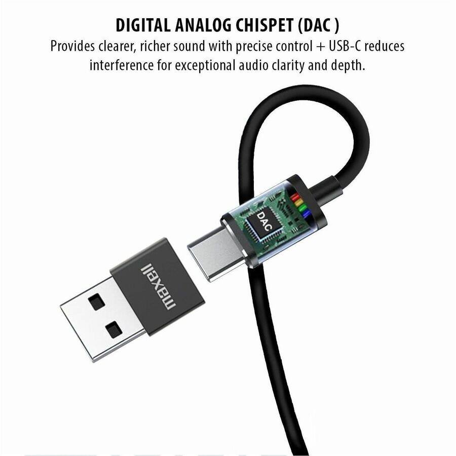 DIGITAL ANALOG CHISPET (DAC)  
Provides clearer, richer sound with precise control + USB-C reduces interference for exceptional audio clarity and depth.  
maxell DAC
