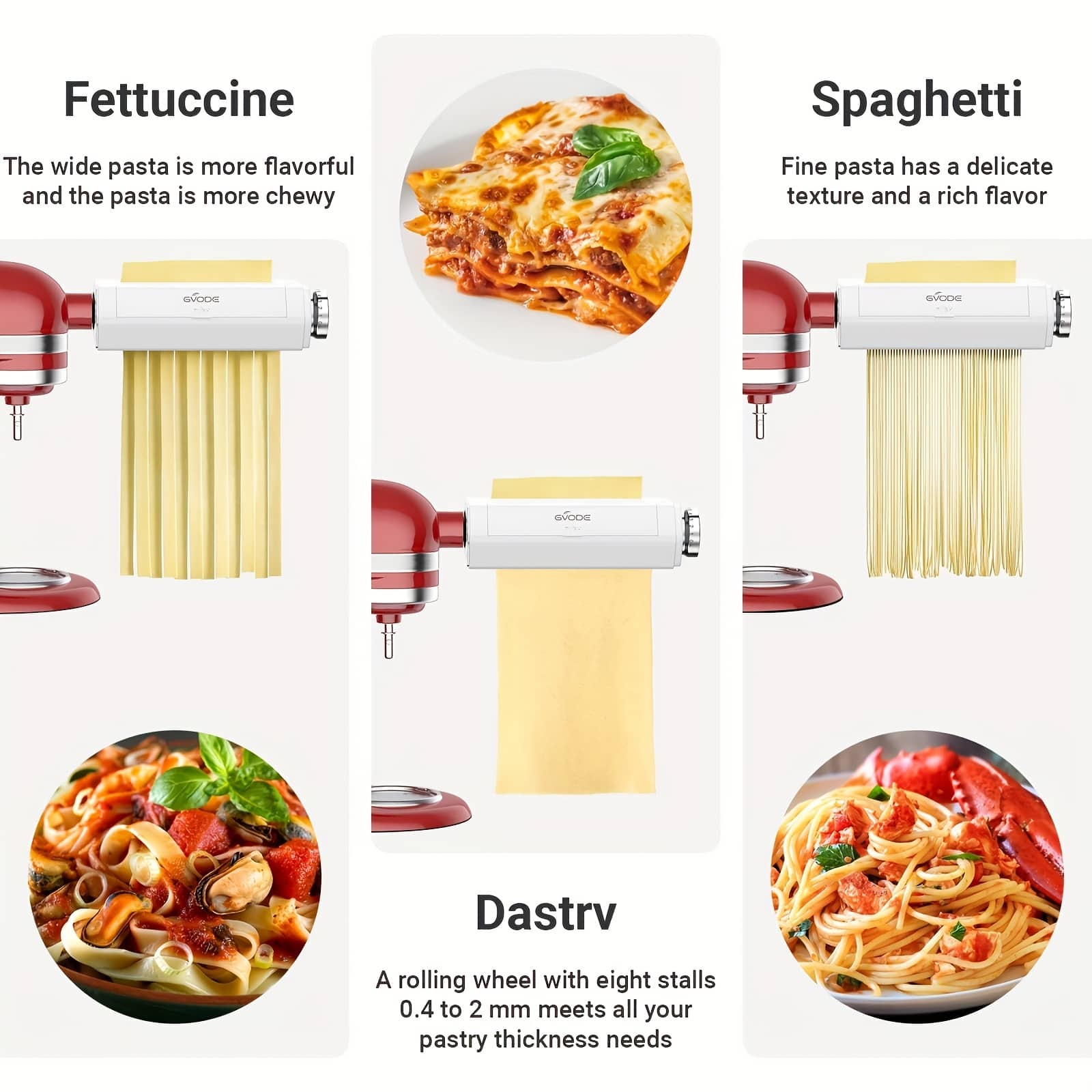 Gvode 3 in 1 Pasta Attachment, Compatible with KitchenAid®, Roller
