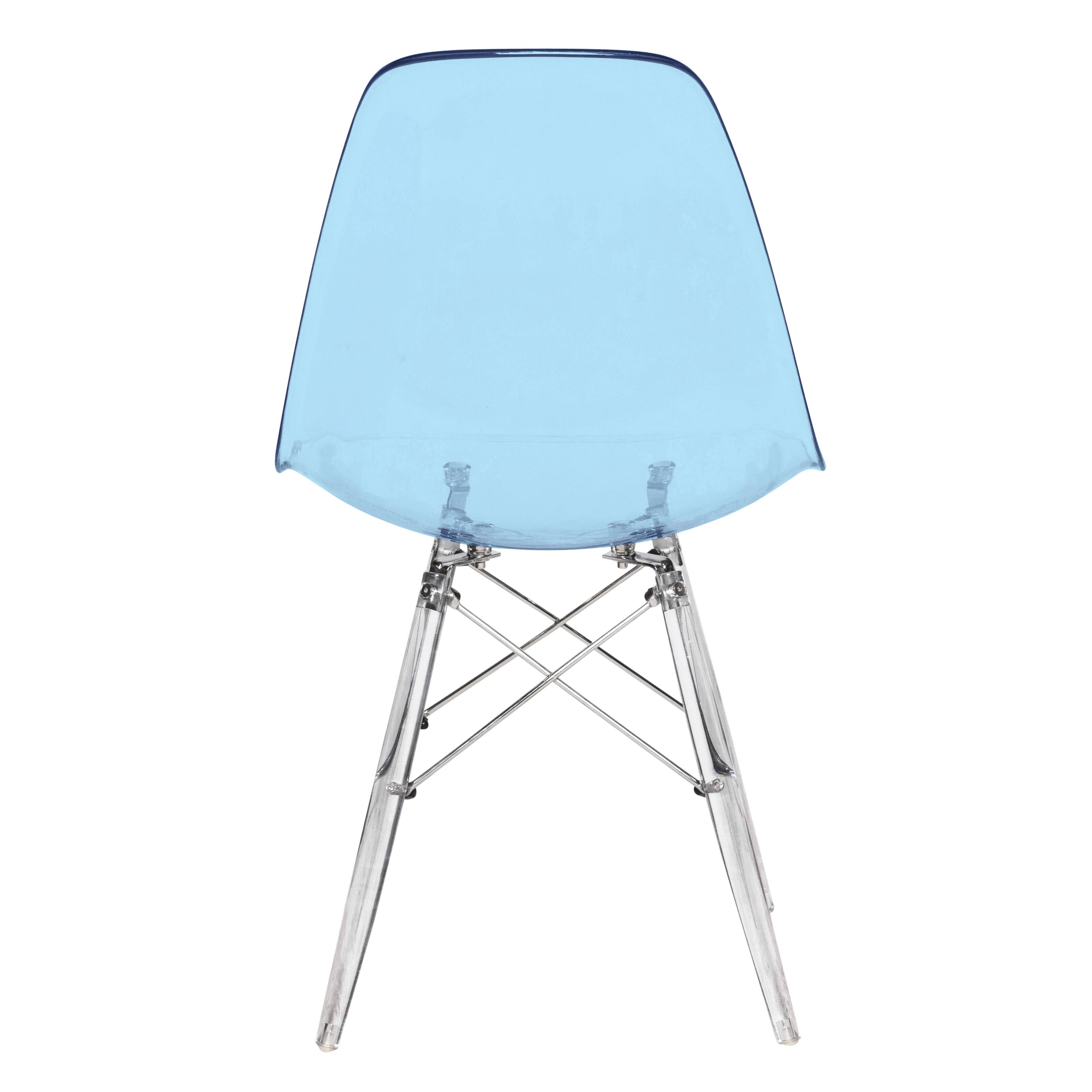 Alt View 7. LeisureMod - Cresco 4-Pieces Modern Plastic Dining Chair with Chrome Support Base and Acrylic Legs - Transparent Blue.