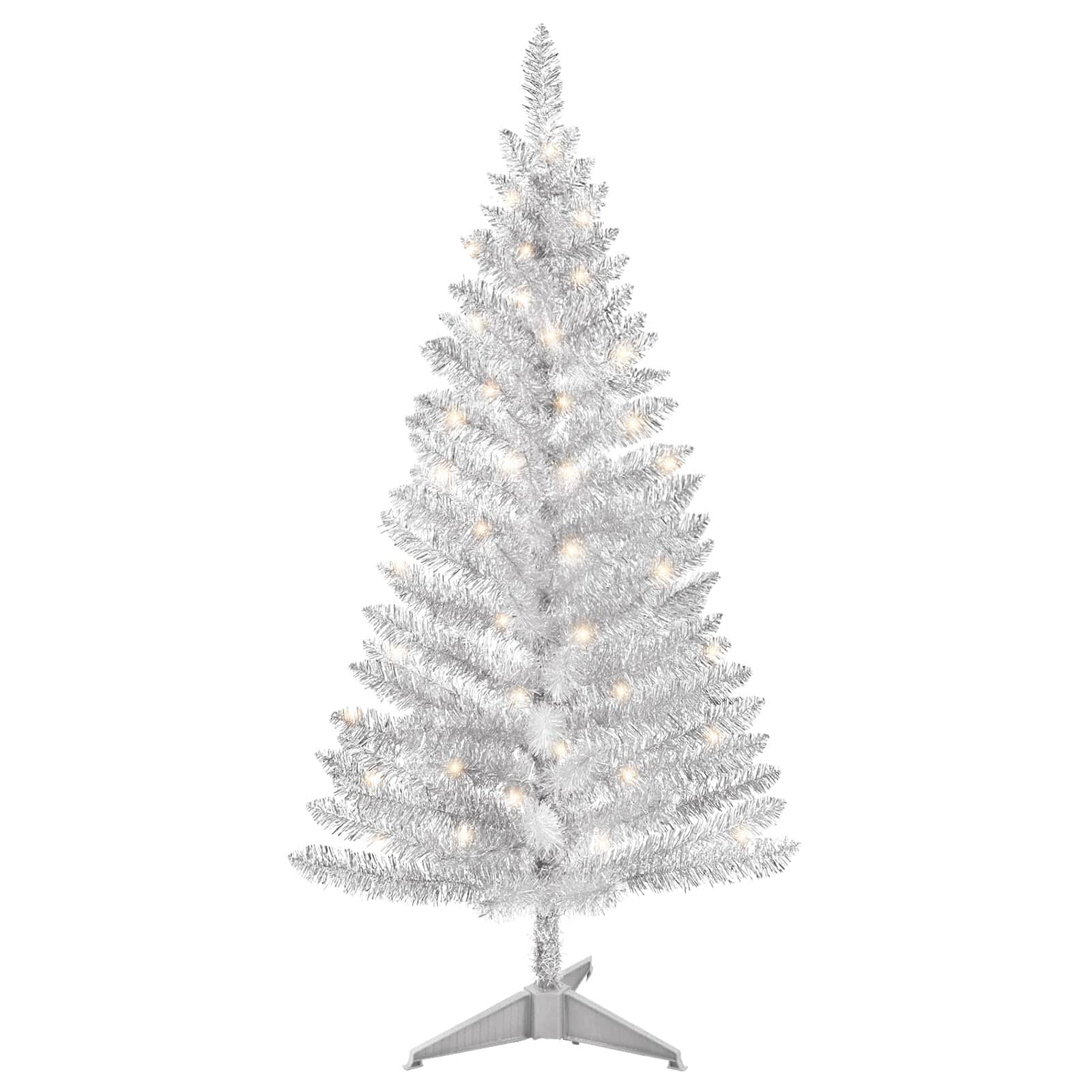 Skar Audio - Lighted Artificial Christmas Tree | Not Tinsel Pine Trees With Lights Ideal For Home Office - Silver