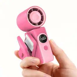 PRIMEPLUS - Portable Turbo Handheld Fan with LED Display, Rechargeable Clip-On Mini Fan, 4 Speeds for Travel Beach Concert Gift - Hot Pink
