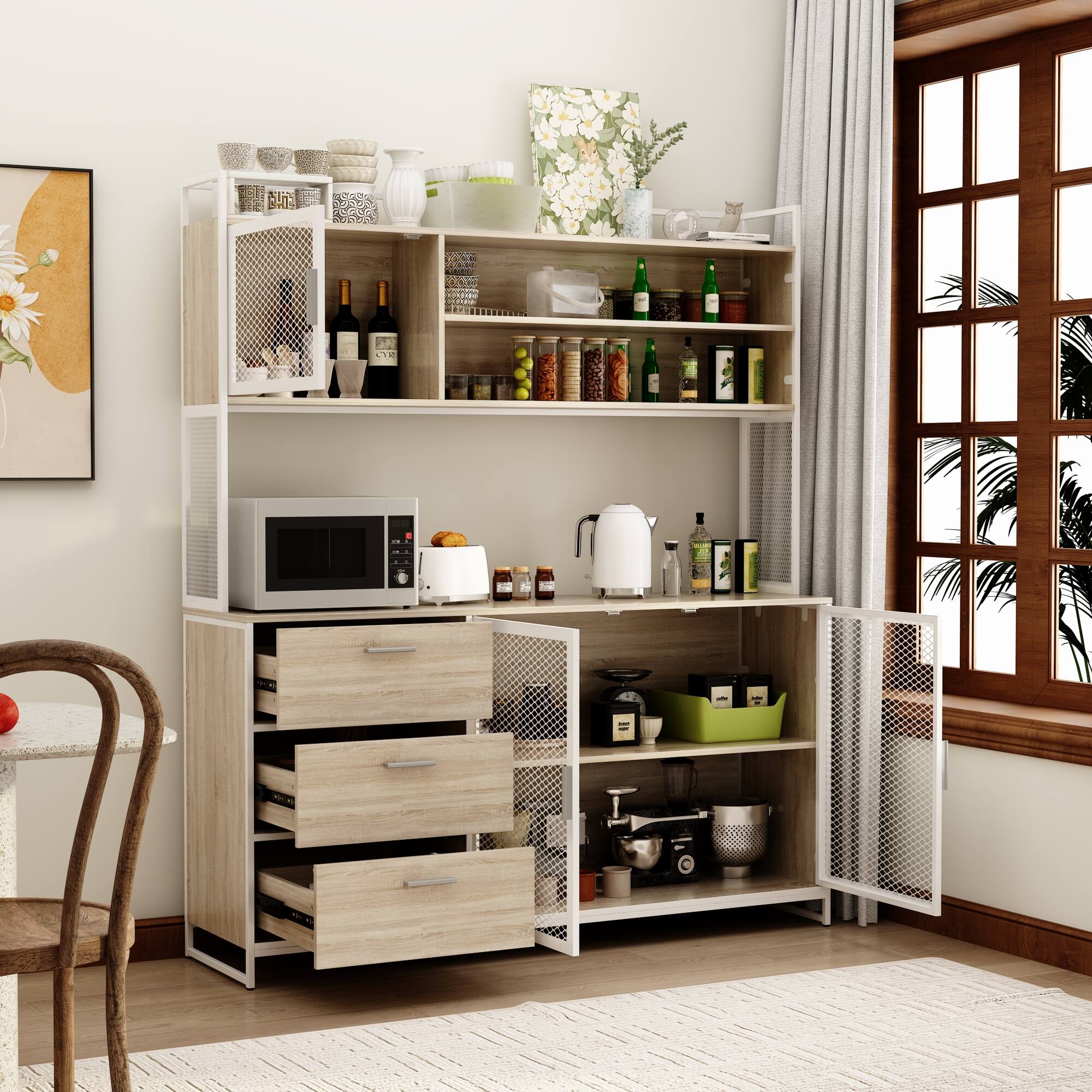 Alt View 10. FUFU & GAGA - FUFU&GAGA Modern Industrial Storage Hutch: Multi - Space Organizer - White.