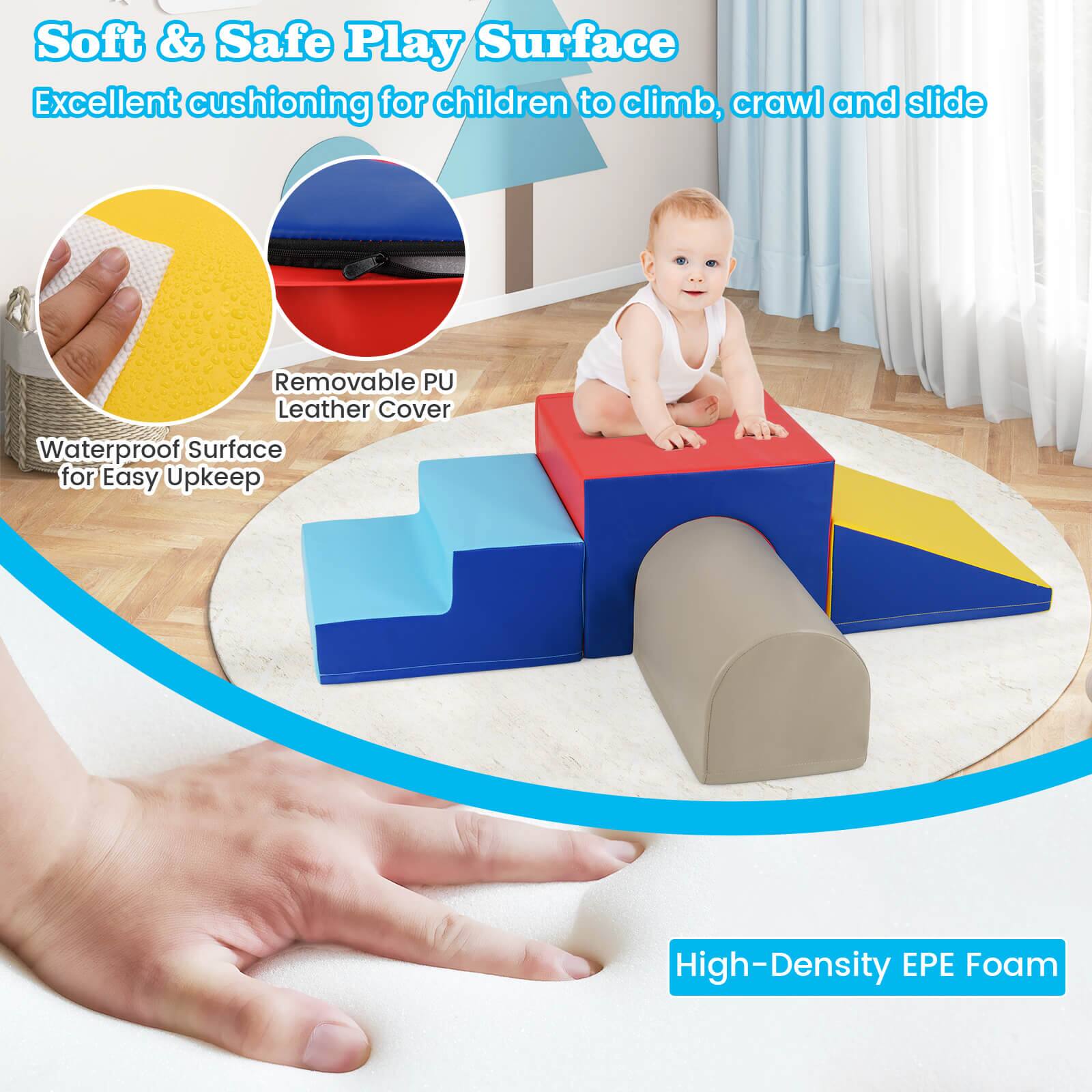 Soft & Safe Play Surface  
Excellent cushioning for children to climb, crawl and slide  

- Waterproof Surface for Easy Upkeep  
- Removable PU Leather Cover  
- High-Density EPE Foam